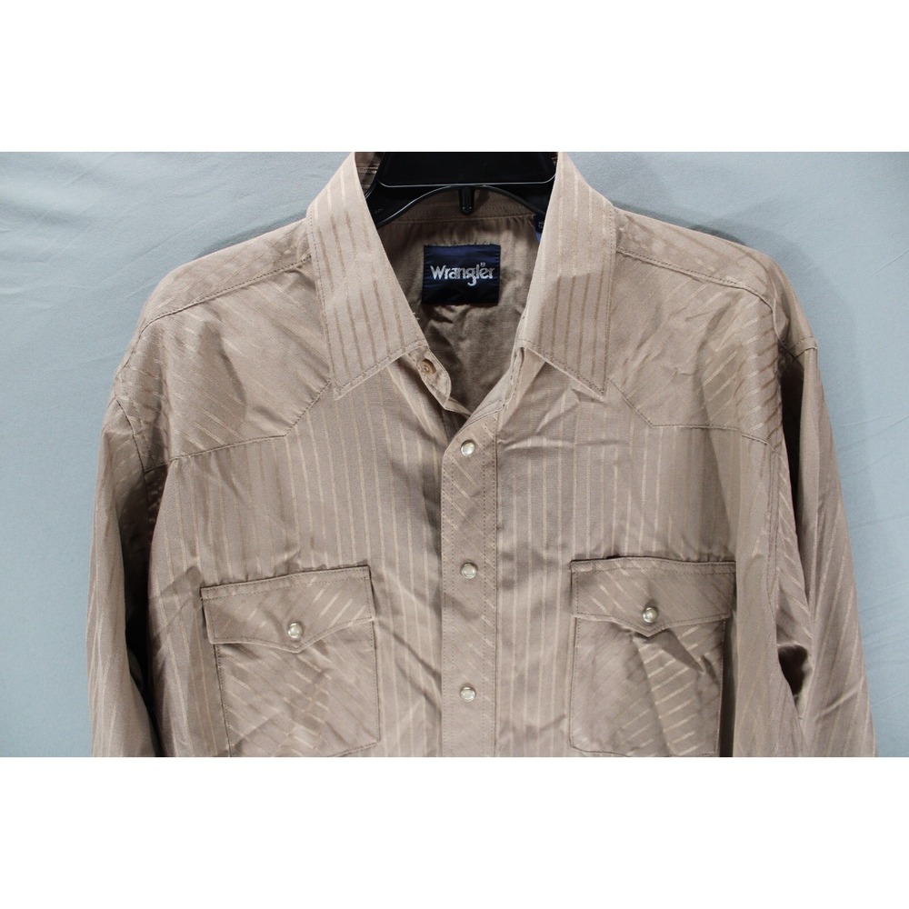 Wrangler Pearl Snap Shirt Rancher Western Button Up Long Sleeve Size XLT Brown